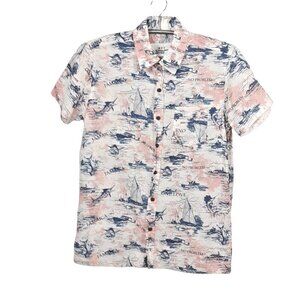 RFT Button Front Shirt Mens L Pink Blue Cotton Jamaica Marlin Ships One Love